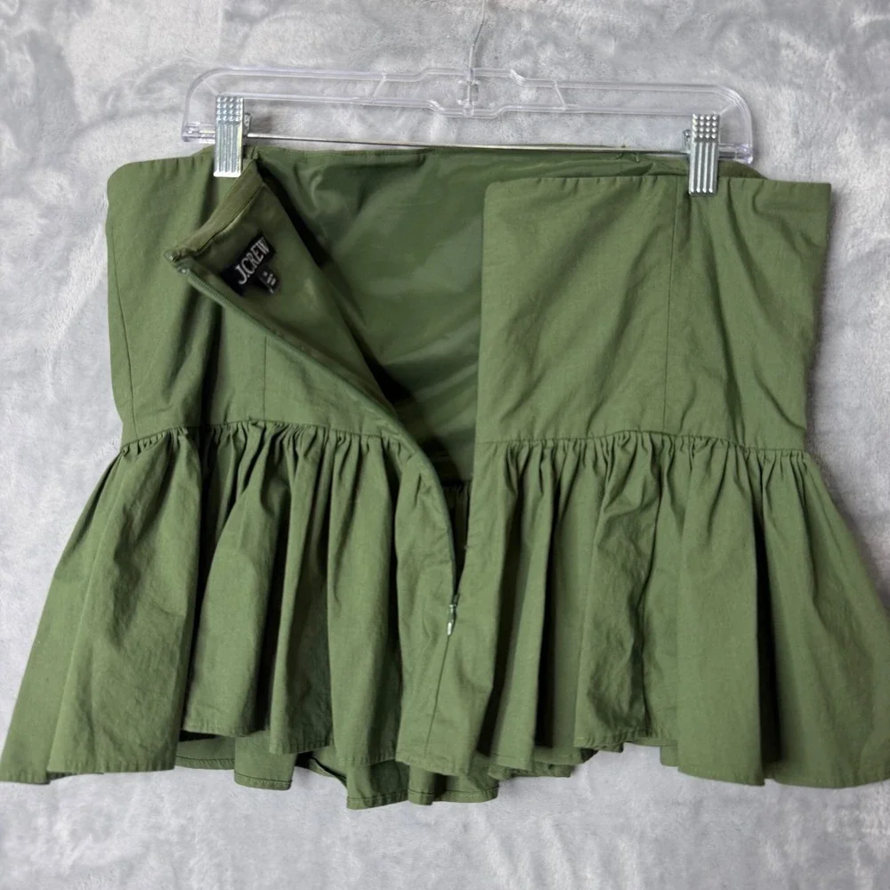 J. Crew Strapless Peplum Top Stretch Cotton Poplin Blend‎ Womens 14 Green